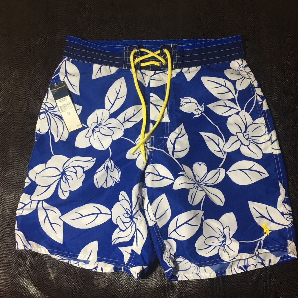 Polo Ralph Lauren Mens Blue Flower Swim Trunks